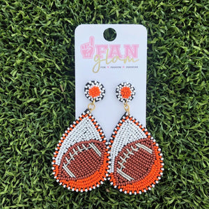 FanGlam Football Beaded TearDrop Earrings // Orange