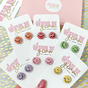 FanGlam Smiley Face Colored Rhinestone Studs