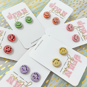 FanGlam Smiley Face Colored Rhinestone Studs