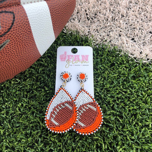 FanGlam Football Beaded TearDrop Earrings // Orange