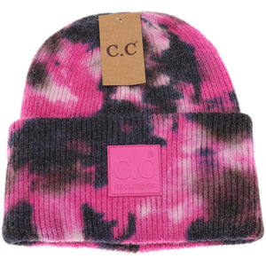 BLACK AND HOT PINK CC TIE DYE BEANIE