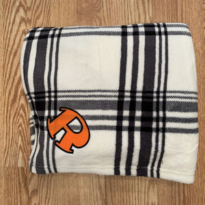 BLACK AND WHITE PLAID BLANKET WITH EMBROIDERED ROCKIN R